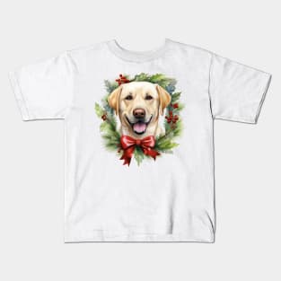 Christmas Labrador Retriever Dog Wreath Kids T-Shirt